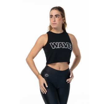 Camiseta sin mangas Wave con strass Negra