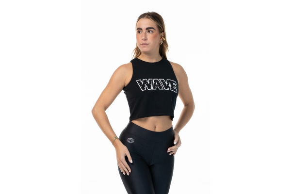Camiseta sin mangas Wave con strass Negra