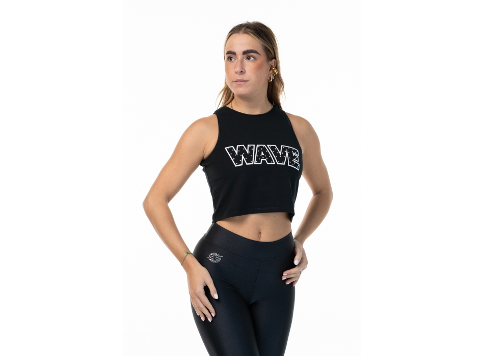 Camiseta sin mangas Wave con strass Negra
