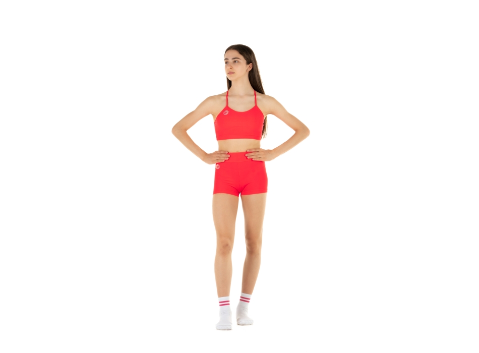 Conjunto deportivo para niña WAVE – Short + Top modelo Emma ROJO FLUO