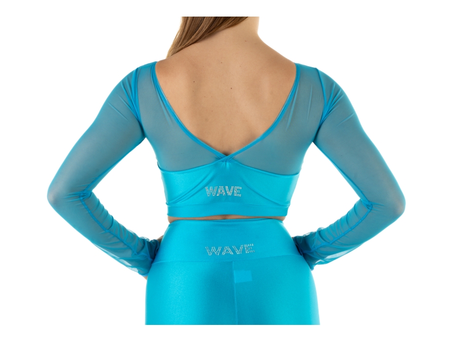Crop top deportivo de lycra y mangas de red Wave para Mujer Turquesa