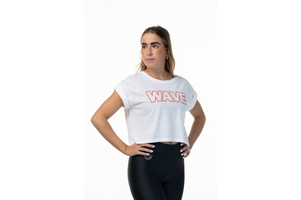 T Shirt Wave Blanca Naranja